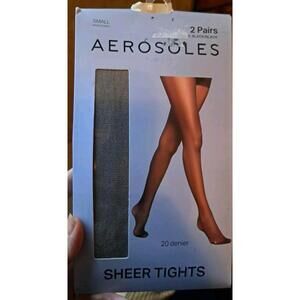 Aerosoles Ultra‎ Sheer Tights 20 Denier Reinforced Toe Black Medium 2 Pair